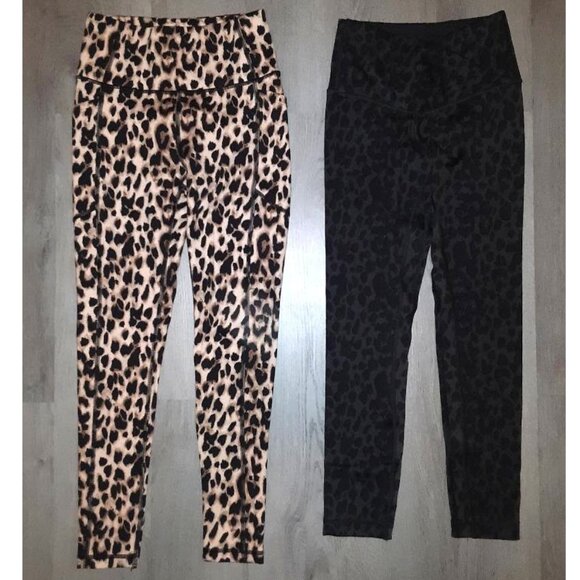 Lot of Victoria's Secret Leopard Print Leggings Size 2 Dark Green Black Cheetah - Picture 1 of 11
